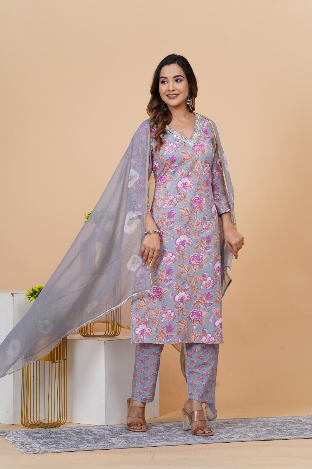 Fine quality Cotton Suit Set with Dupatta-(VJ-014)