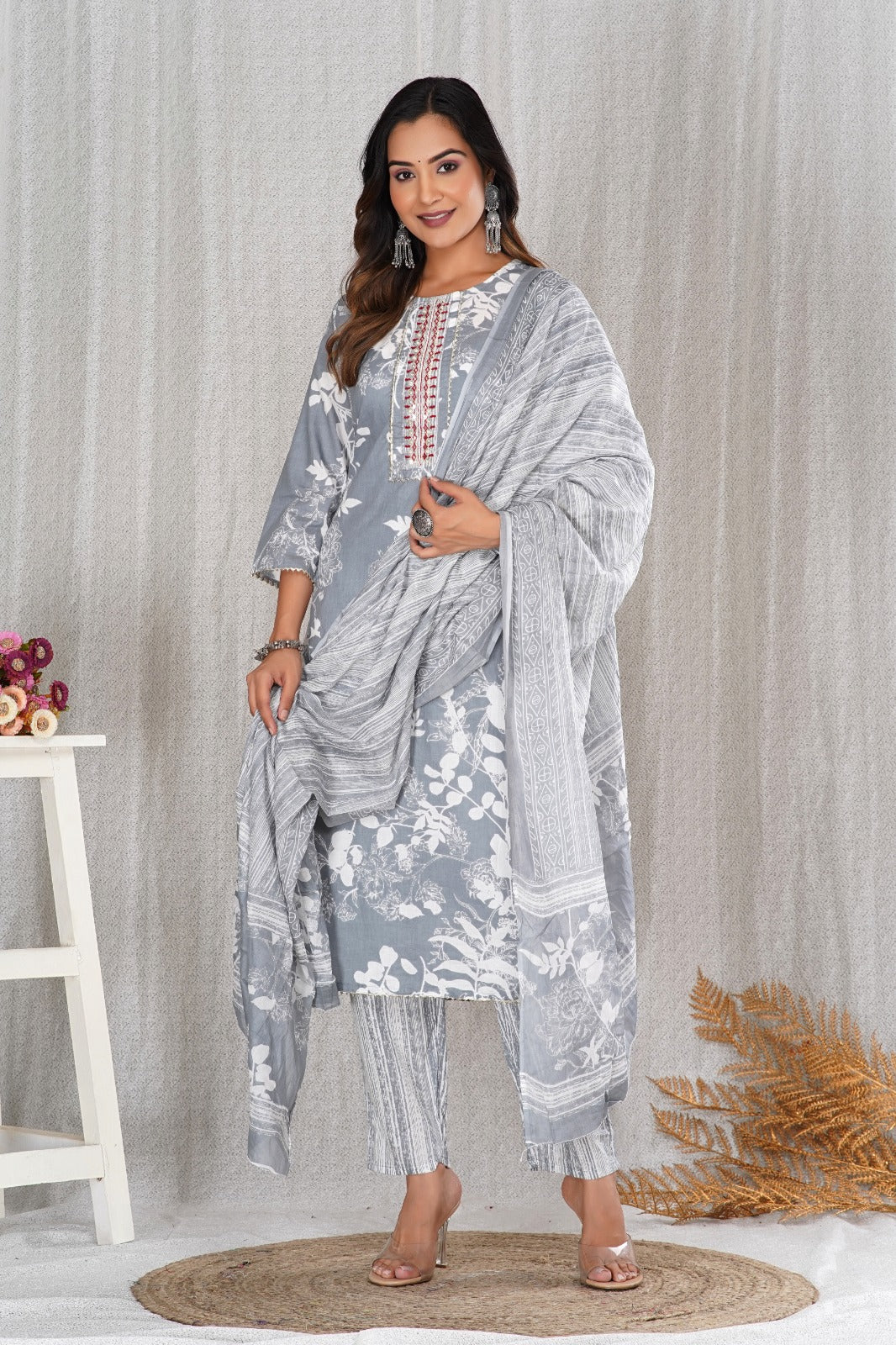 Fine quality Cotton Suit Set with Dupatta-(VJ-026)